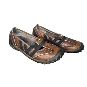 Privo Comfort Leather Mary Jane Flats Brown Elastic Strap Walking Shoes Clarks